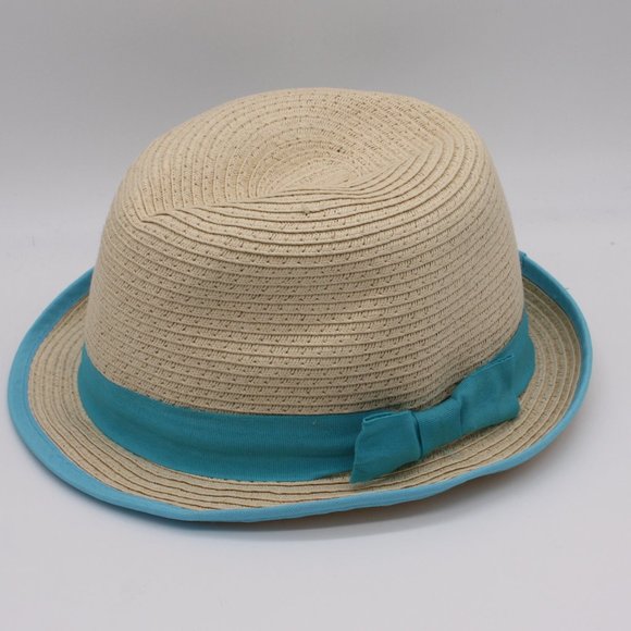 Sarah Jane Girl's Fedora Hat with Blue Bow Trim One Size 6 7 8 9 10 11 12 13 14 - Picture 1 of 1
